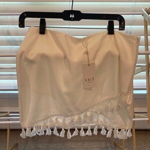 Vici Cream Tassel Hem Skirt